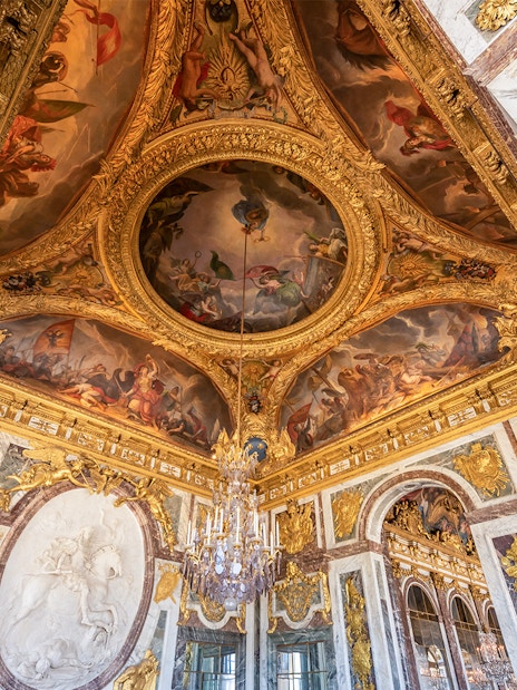 Ornate ceiling and frescoes in the Museum of the History of France, Versailles.