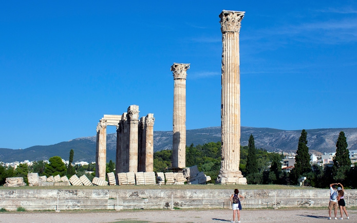 Temple of Olympian Zeus ruins with columns in Athens, Greece.