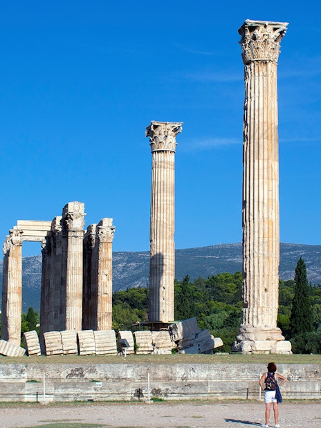 Temple of Olympian Zeus ruins with columns in Athens, Greece.