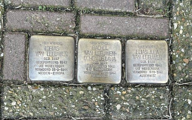 Stolpersteine memorial stones in Amsterdam for Anne Frank House tour.