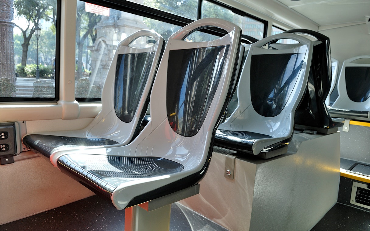 Interior seats of Aerobus for Barcelona City Tour.