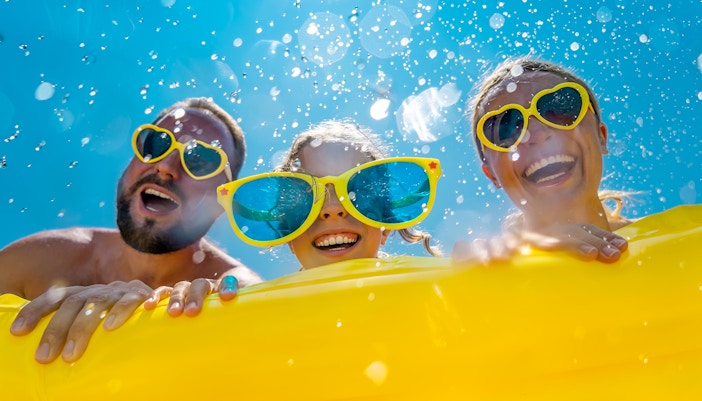 Guests in a life raft at Python Waterbom Bali