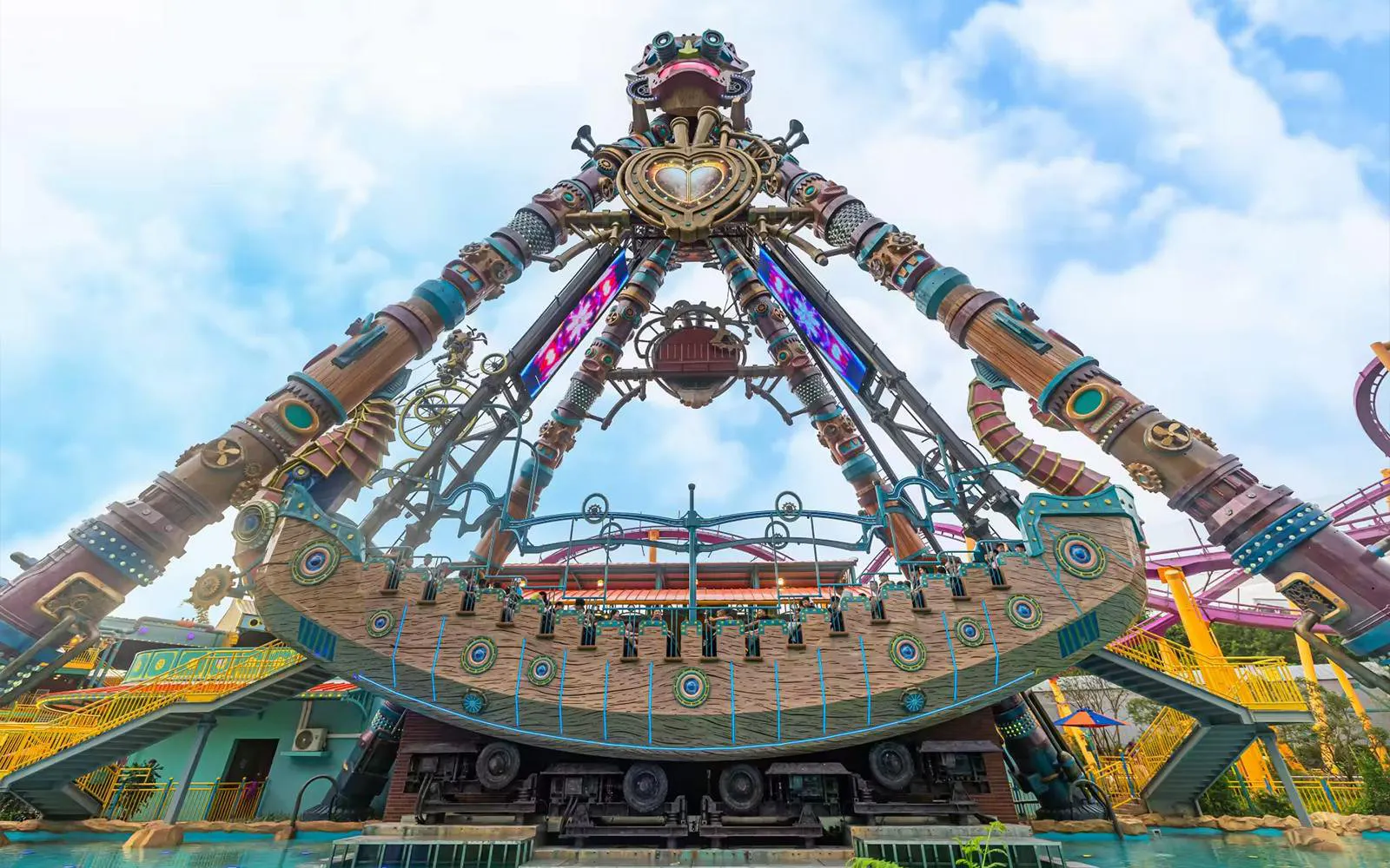 Chimelong Paradise ride with intricate design and vibrant colors, part of 2-day tickets with Chimelong Water Park.