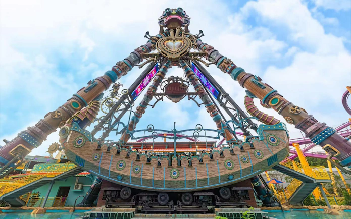 Chimelong Paradise ride with intricate design and vibrant colors, part of 2-day tickets with Chimelong Water Park.