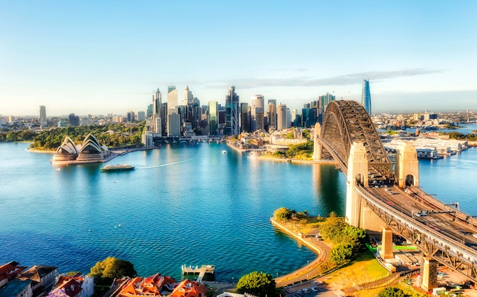 Sydney Harbour with Opera House and Harbour Bridge, Australia.