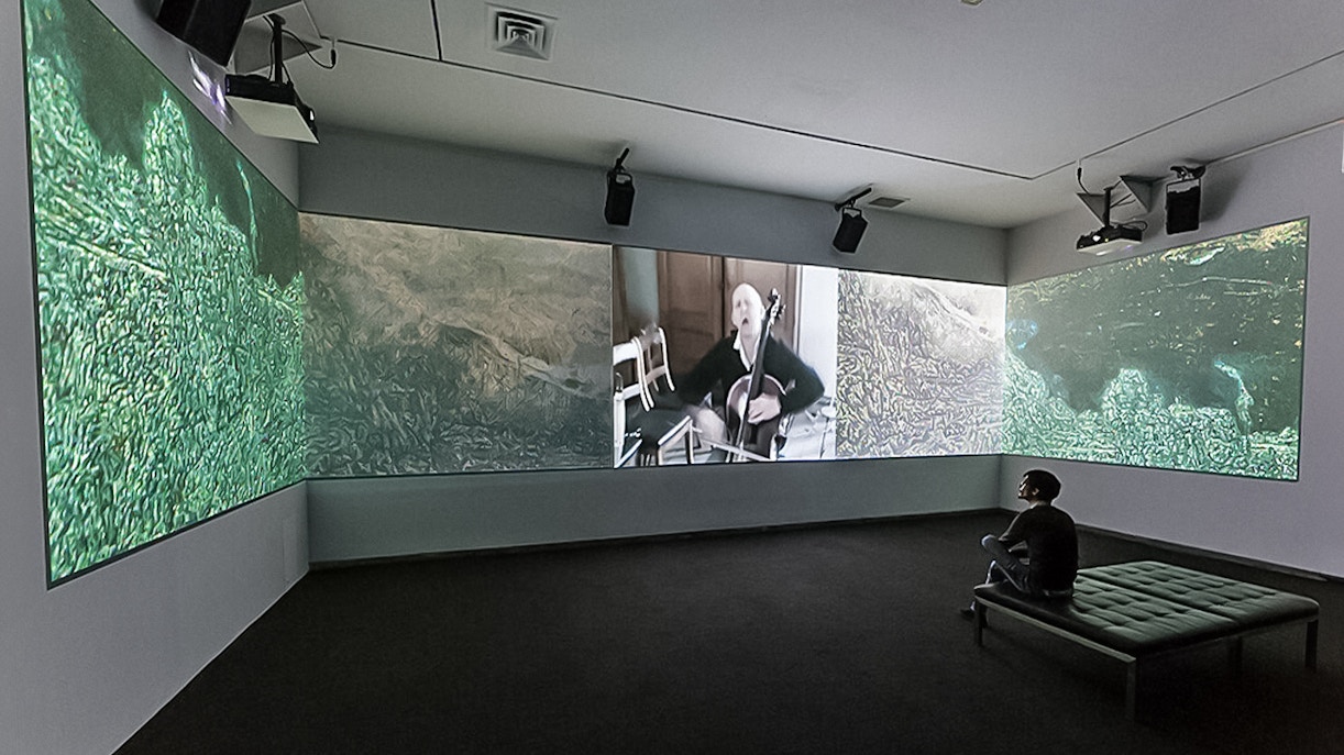 Visitors exploring contemporary art at the Whitney Biennial in New York City