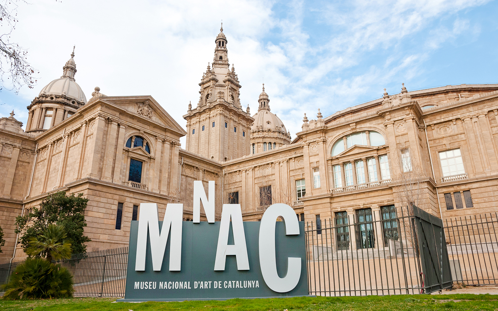 National Art Museum of Catalonia facade with MNAC sign in Barcelona.