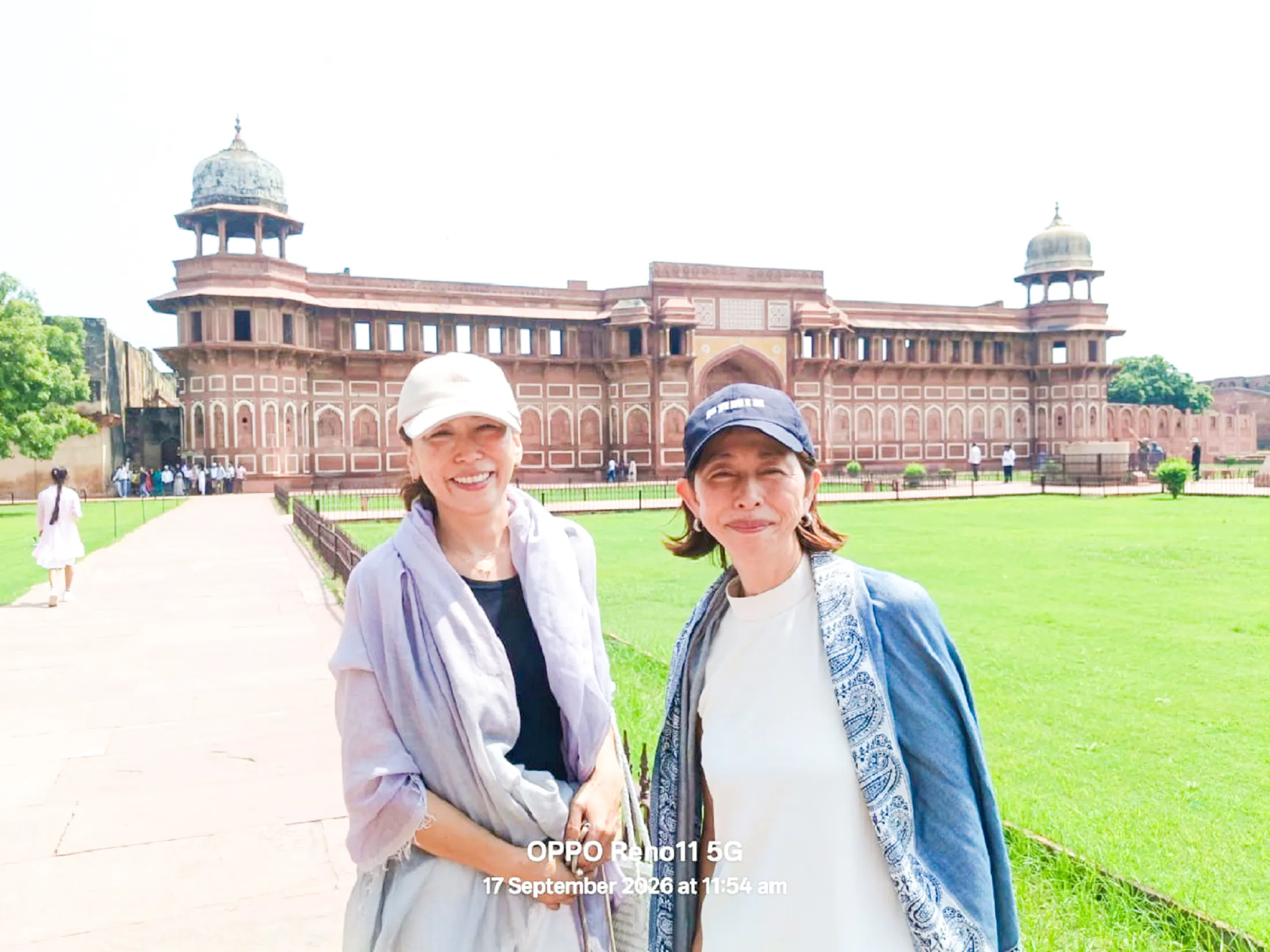 Visitors at Agra Fort during a private day trip from Delhi.