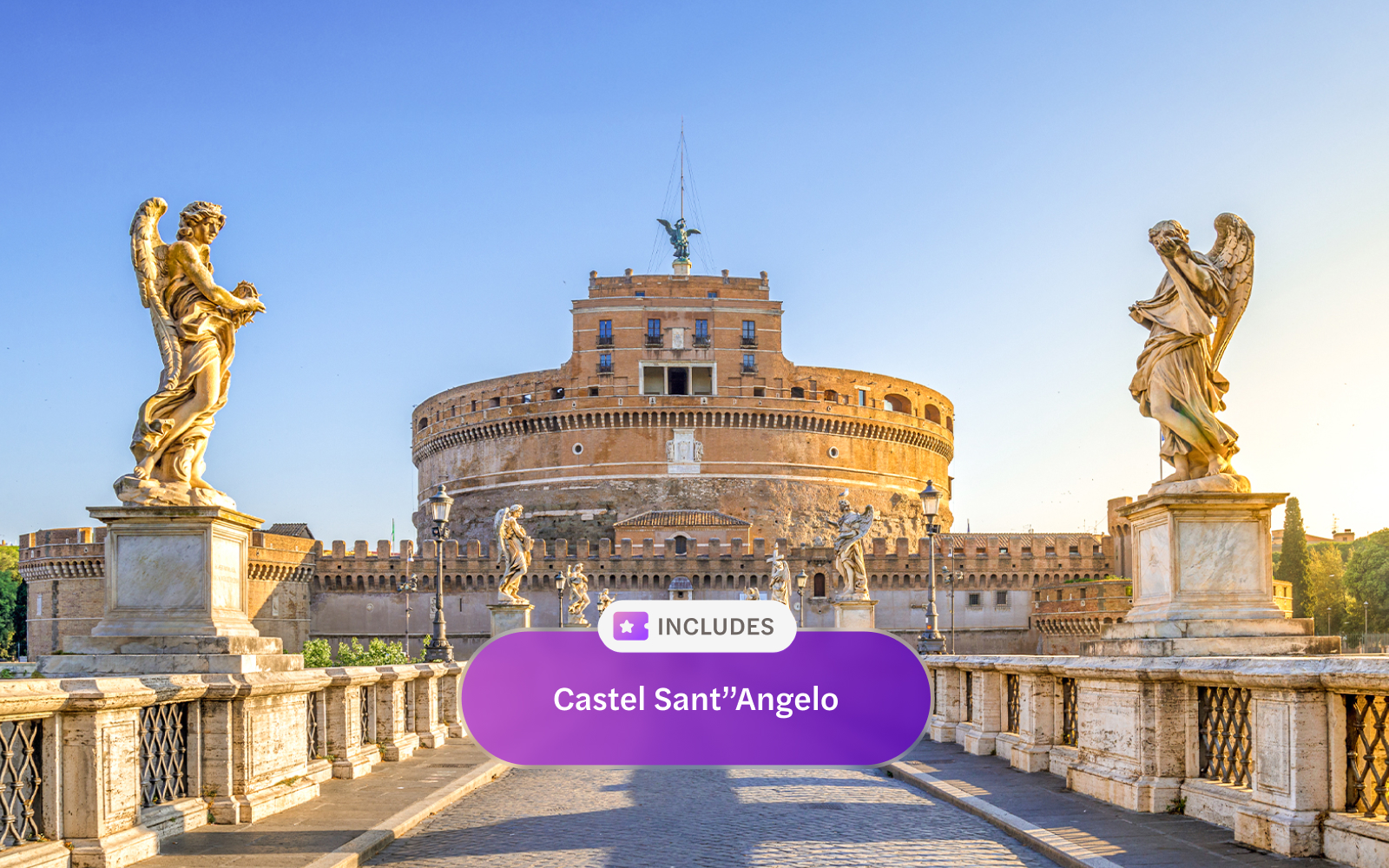 Castel Sant'Angelo with angel statues on the Ponte Sant'Angelo in Rome.
