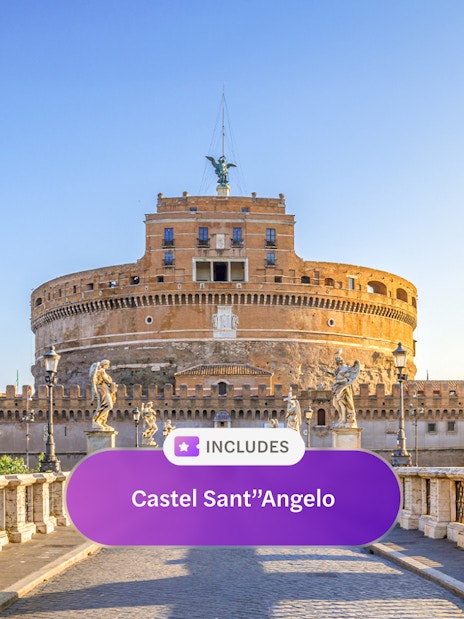 Castel Sant'Angelo with angel statues on the Ponte Sant'Angelo in Rome.