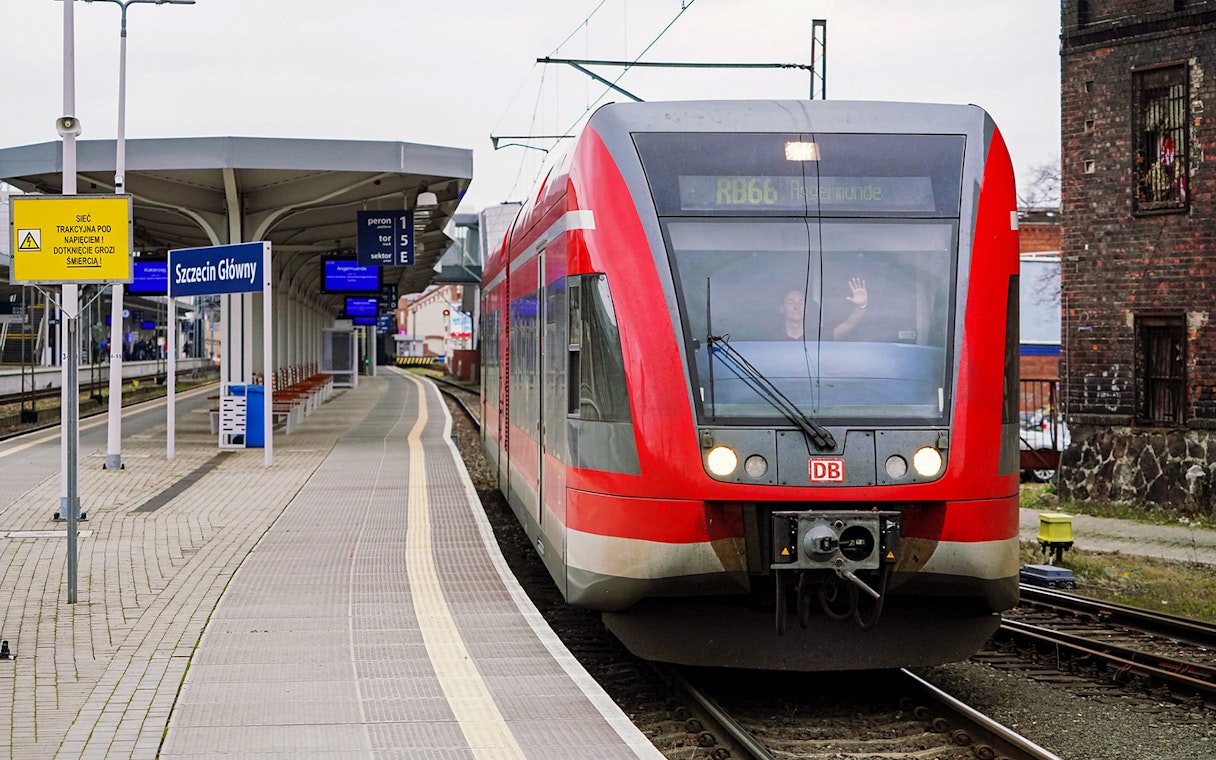 Train at Szczecin Główny station, Poland, part of Eurail Global Continuous Pass route.