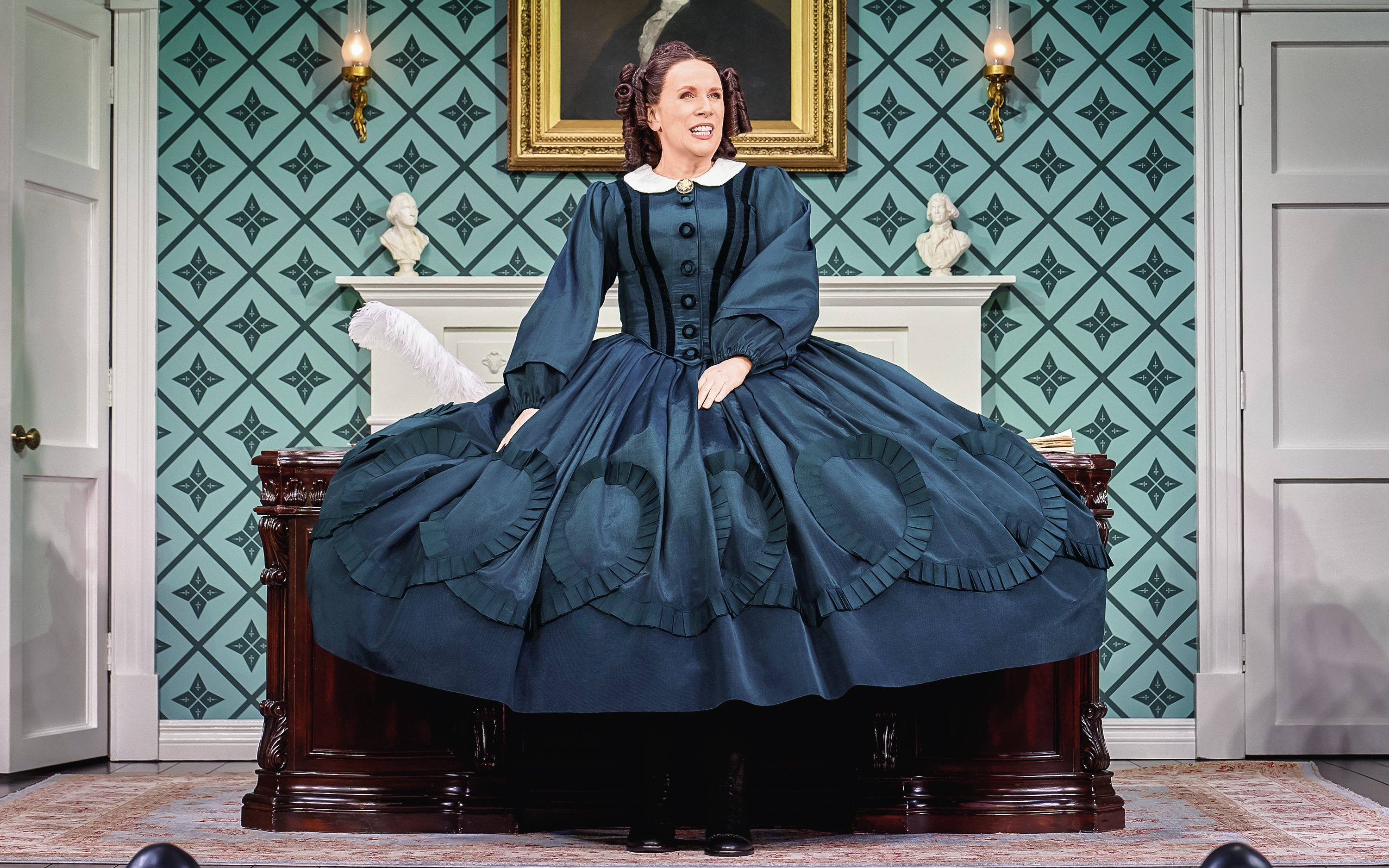 Stage scene from Oh, Mary Westend show with actor in period costume.