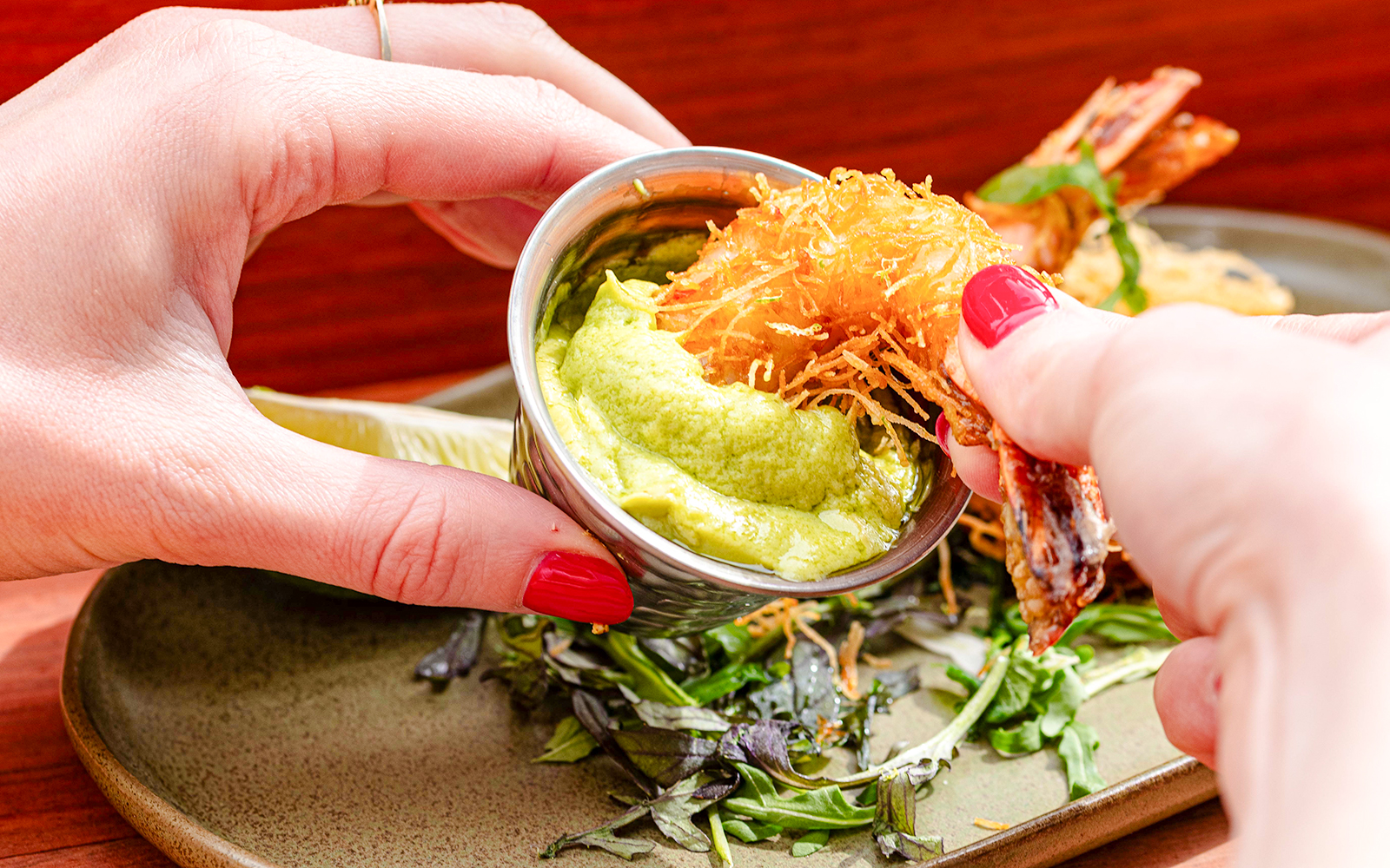 Shrimp with green sauce at Brasserie Auteuil, Paris.