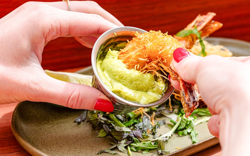 Shrimp with green sauce at Brasserie Auteuil, Paris.