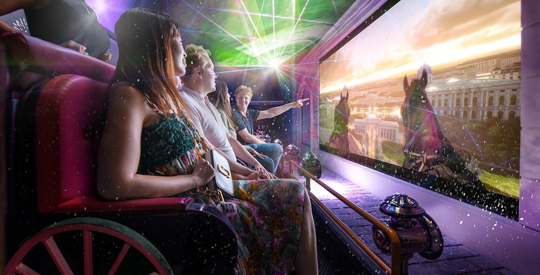 Visitors experiencing Vienna's history through virtual reality time travel.