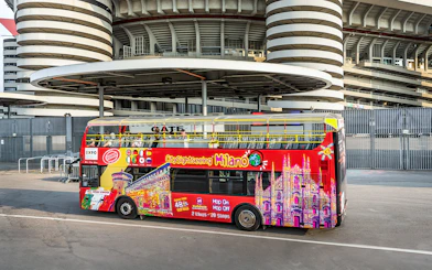 Hop-on hop-off bus near San Siro Stadium in Milan.