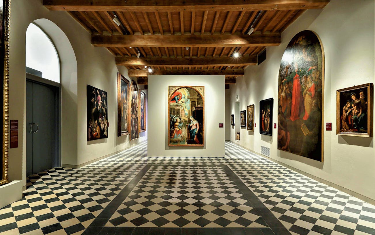 Art gallery with paintings at Museum of San Pietro, Colle Val d'Elsa.