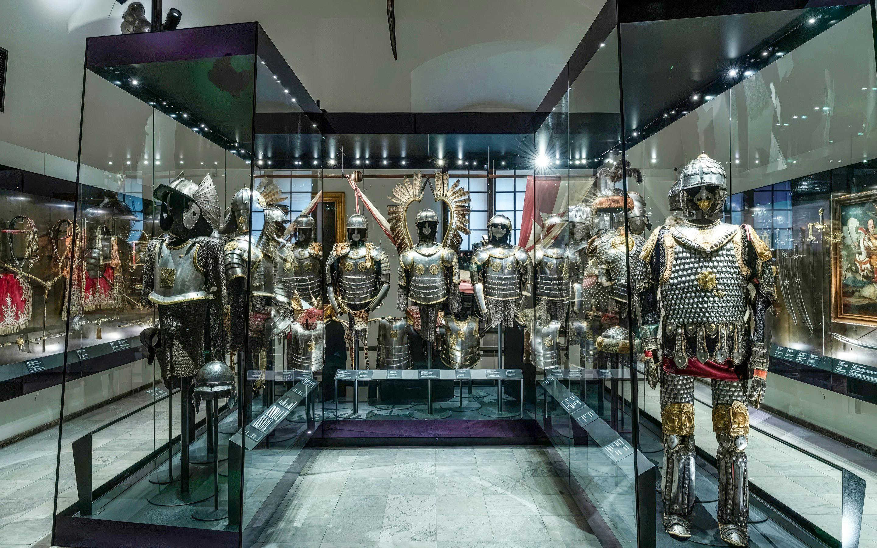 Armour display in the Armoury at Wawel Castle, Kraków, Poland.