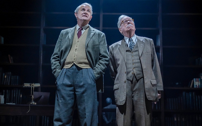 Stage performance of Shadowlands in Westend with two actors in suits.