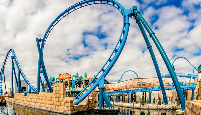 Abyssus roller coaster in Aqualantis zone at Energylandia, Poland.