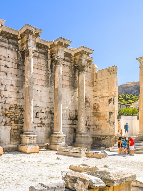 West Wall of Hadrian's Library with columns at Roman Agora, Athens.