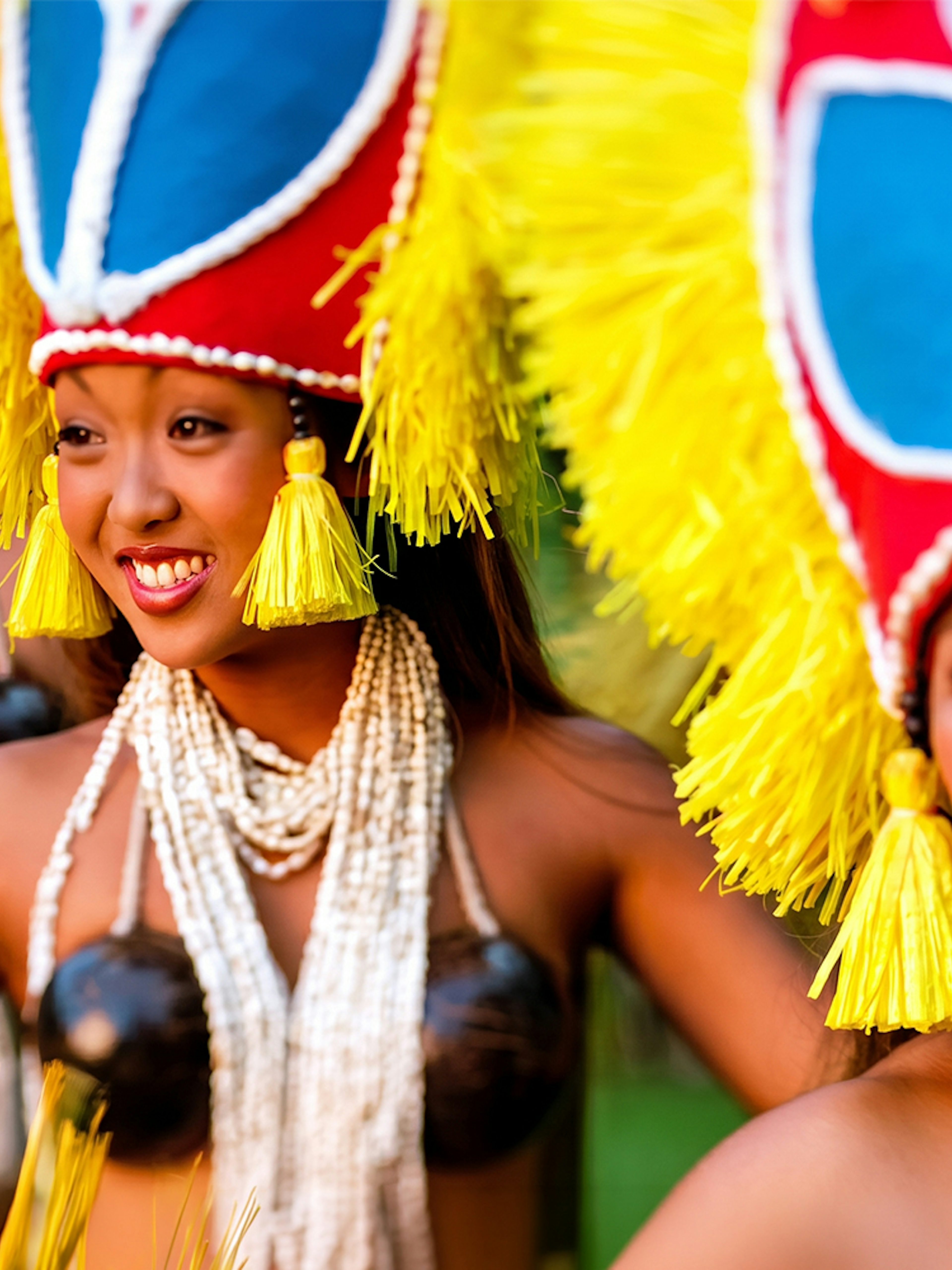 Hula dancers performing at Smiths Family Garden Luau in traditional attire.