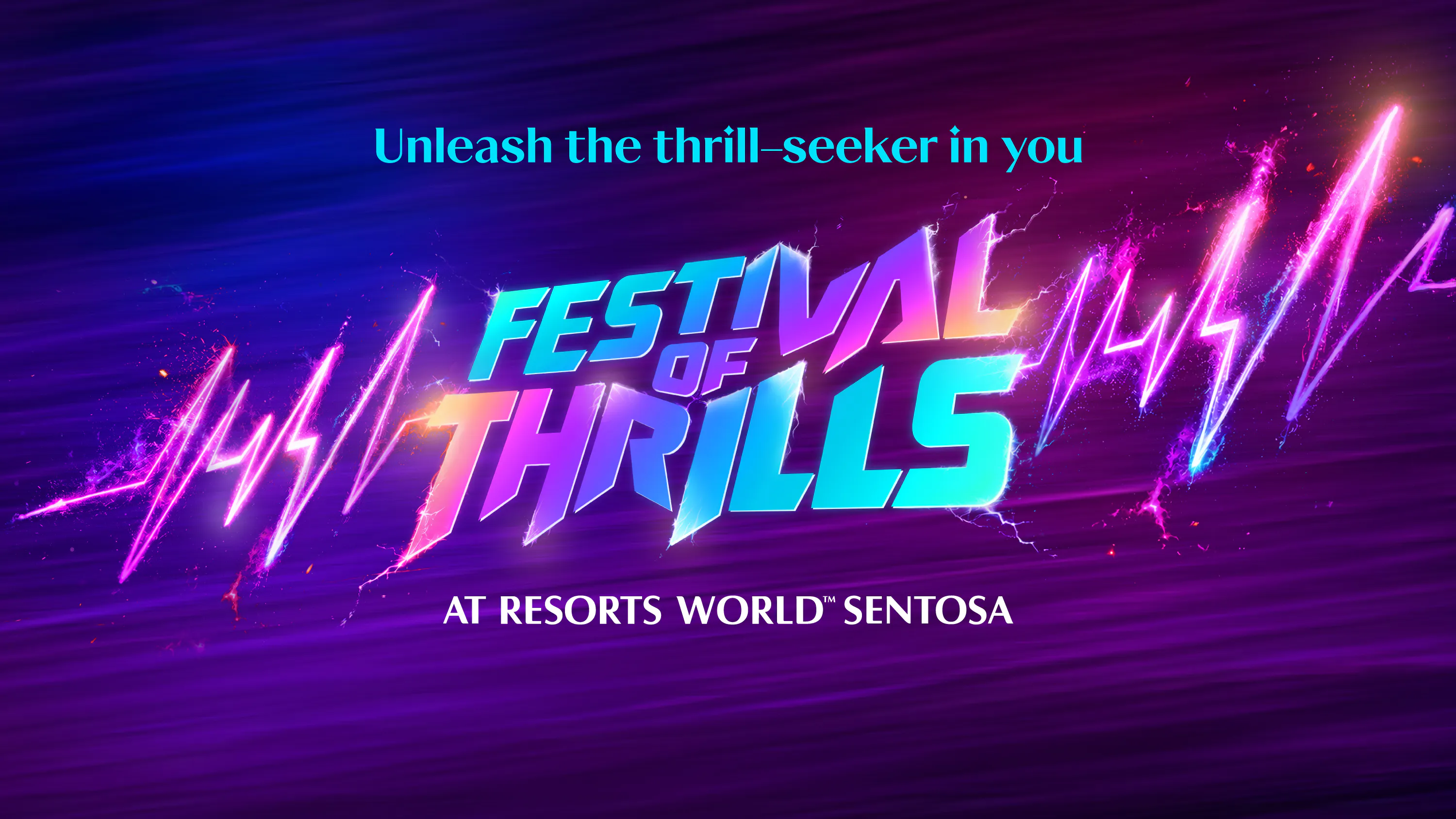 Festival of Thrills logo with vibrant colors at Resorts World Sentosa.