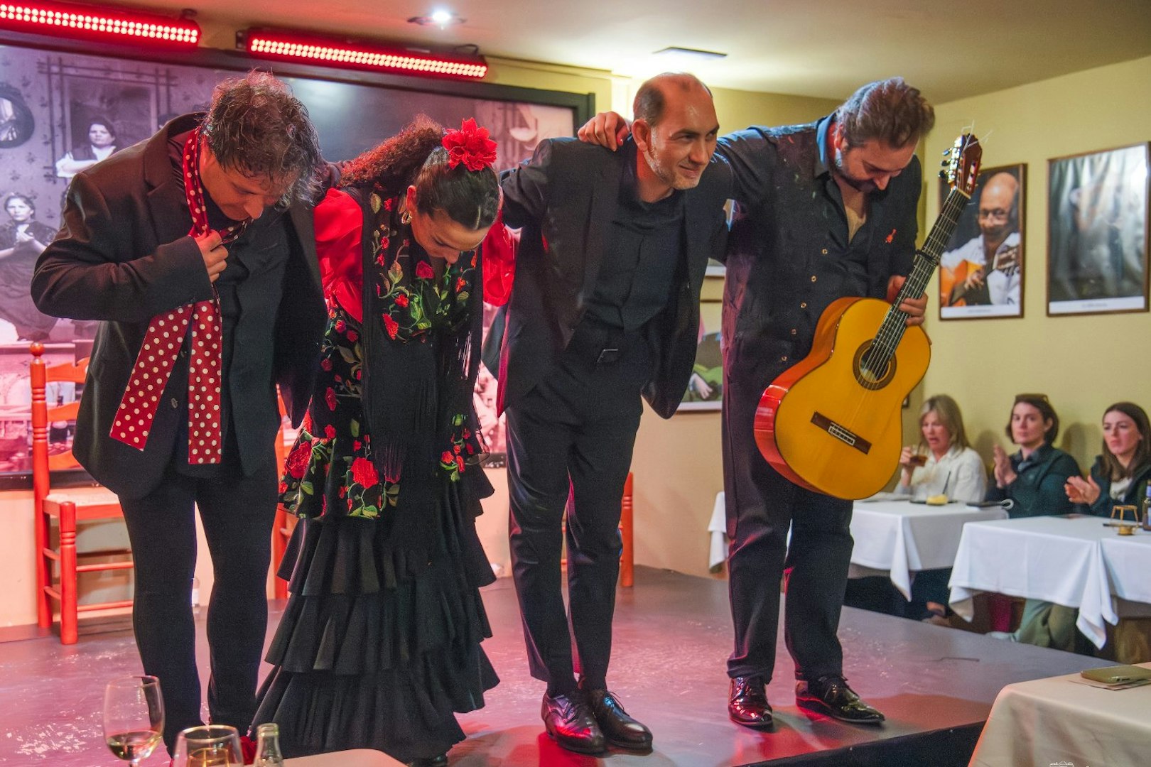 Flamenco dancers bowing at Tablao La Cantaora, Seville.