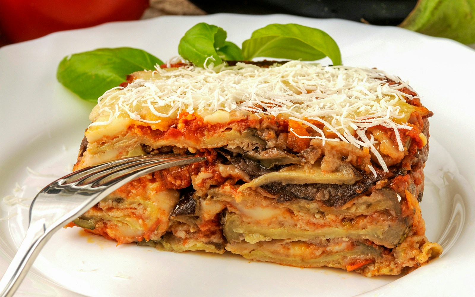 Eggplant parmigiana dish at Naples National Archaeological Museum cafe.