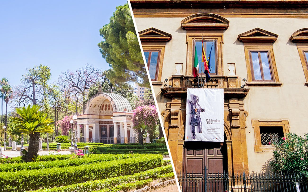Botanical Gardens of Palermo and Regional Antonino Salinas Archaeological Museum facade.