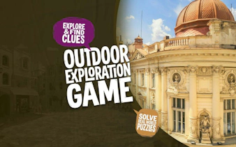 Outdoor exploration game in Bucharest featuring historic architecture and puzzle-solving activities.