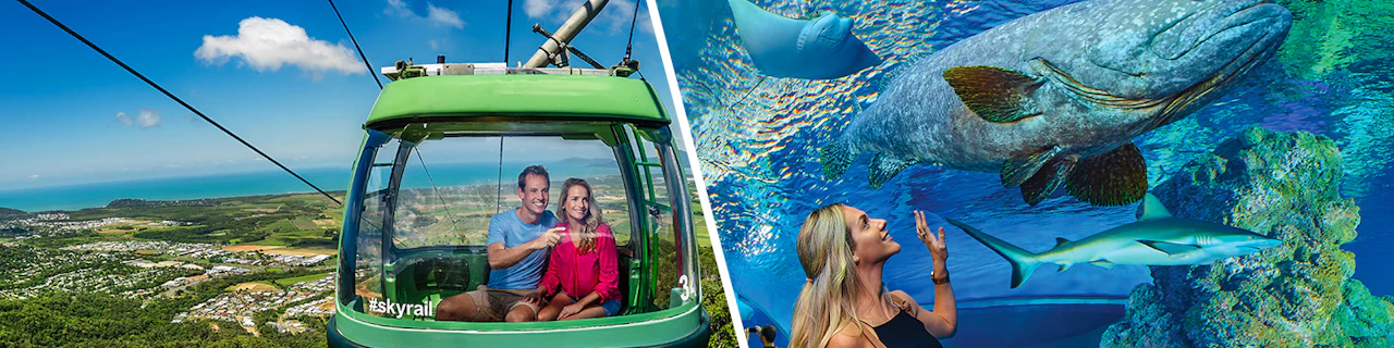 Da Cairns: biglietto combo per tour di Kuranda in Scenic Train e funivia Skyrail con trasferimenti + Cairns Aquarium