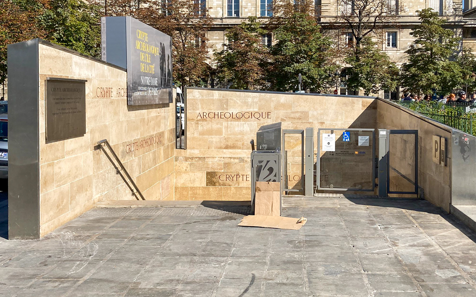 Entrance to the Archaeological Crypt of Île de la Cité, Paris.