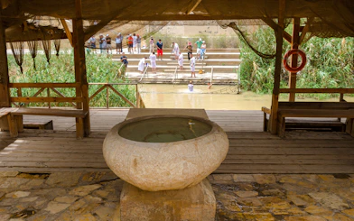 Pilgrims at Bethany Beyond the Jordan baptism site during Amman tour.