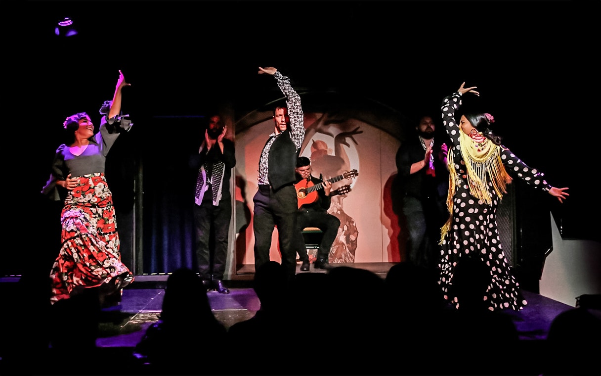 Flamenco dancers performing at El Duende by Tablao Cordobes in Barcelona.