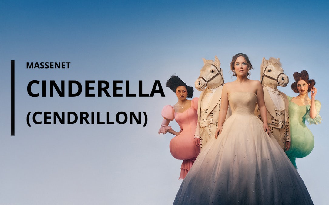 Cinderella cast in costume at Sydney Lyric Theatre with horse-headed figures.