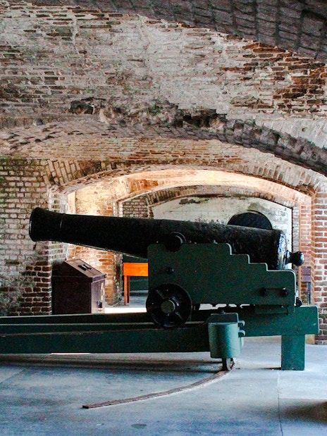 Cannon inside Fort Sumter National Monument brick archway.