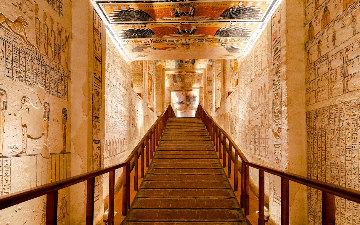 Staircase with hieroglyphics inside Luxor Temple, Valley of the Kings, Egypt.