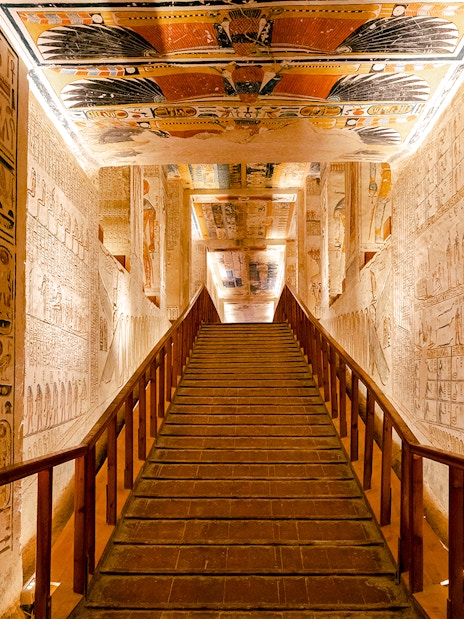 Staircase with hieroglyphics inside Luxor Temple, Valley of the Kings, Egypt.