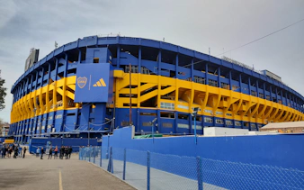 La Bombonera stadium exterior on La Boca walking tour, Buenos Aires.