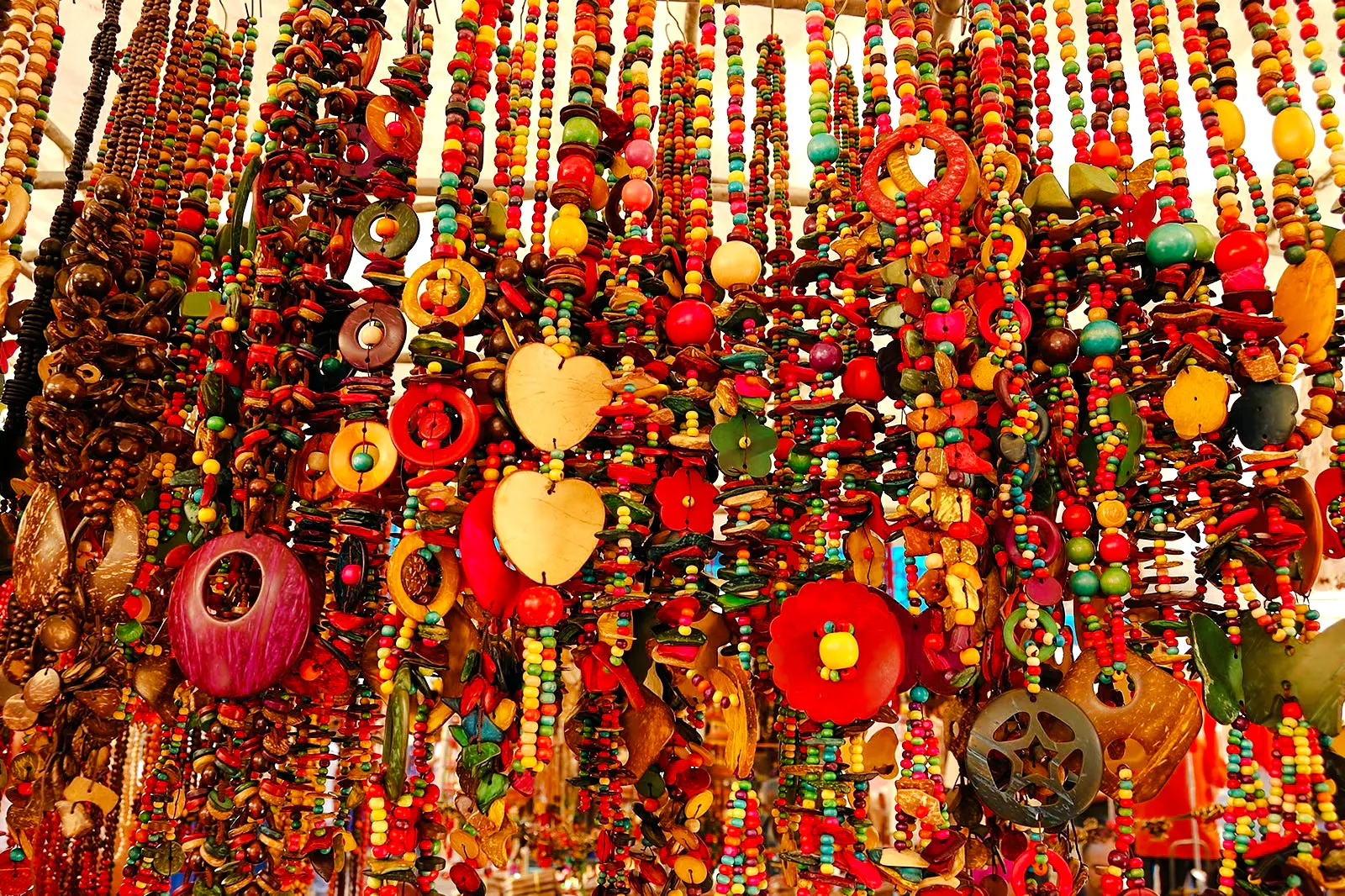 Colorful handmade jewelry at Ipanema Street Market, Rio de Janeiro.