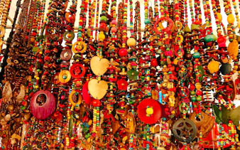 Colorful handmade jewelry at Ipanema Street Market, Rio de Janeiro.