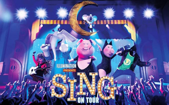 Live-action characters from Illumination's Sing perform on stage at Universal Studios Japan.