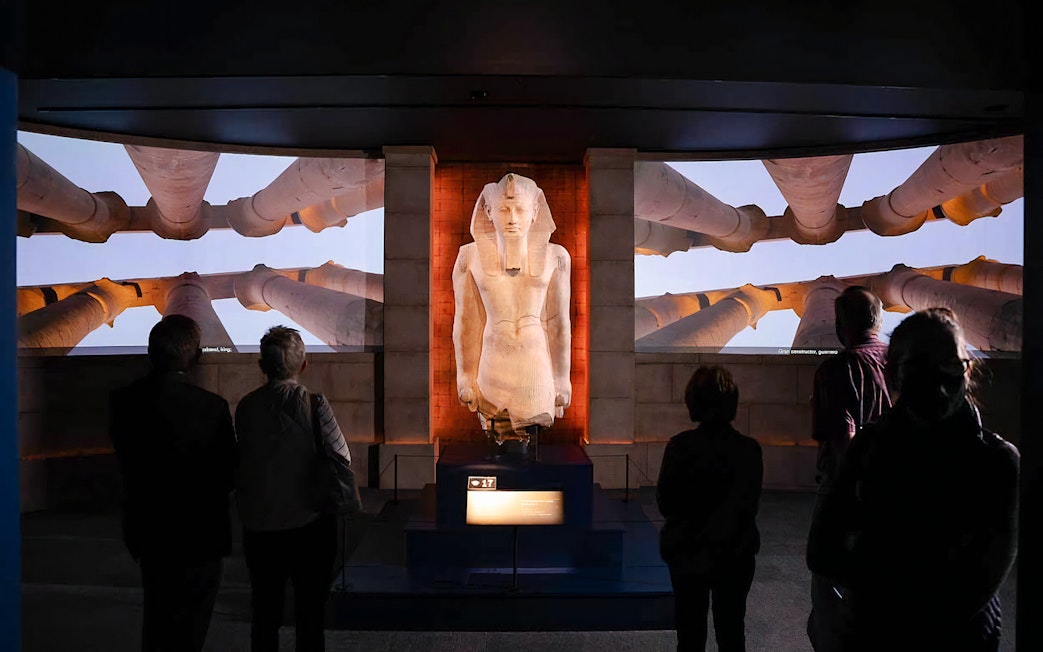 Statue of Ramesses II at "Ramses the Great and the Gold of the Pharaohs" exhibition.