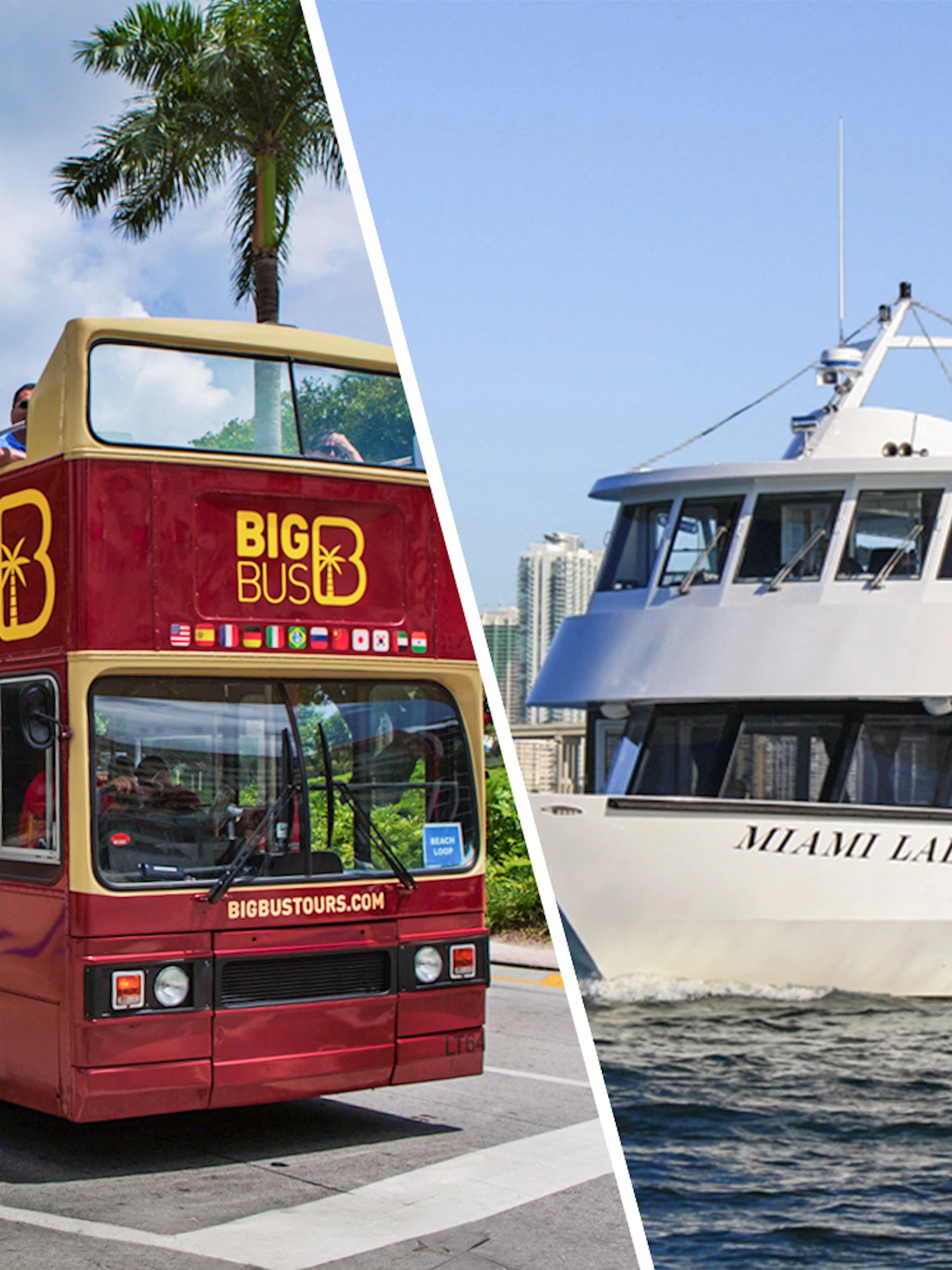 Big Bus Miami tour and Miami Lady cruise boat for Millionaires Row combo tour.