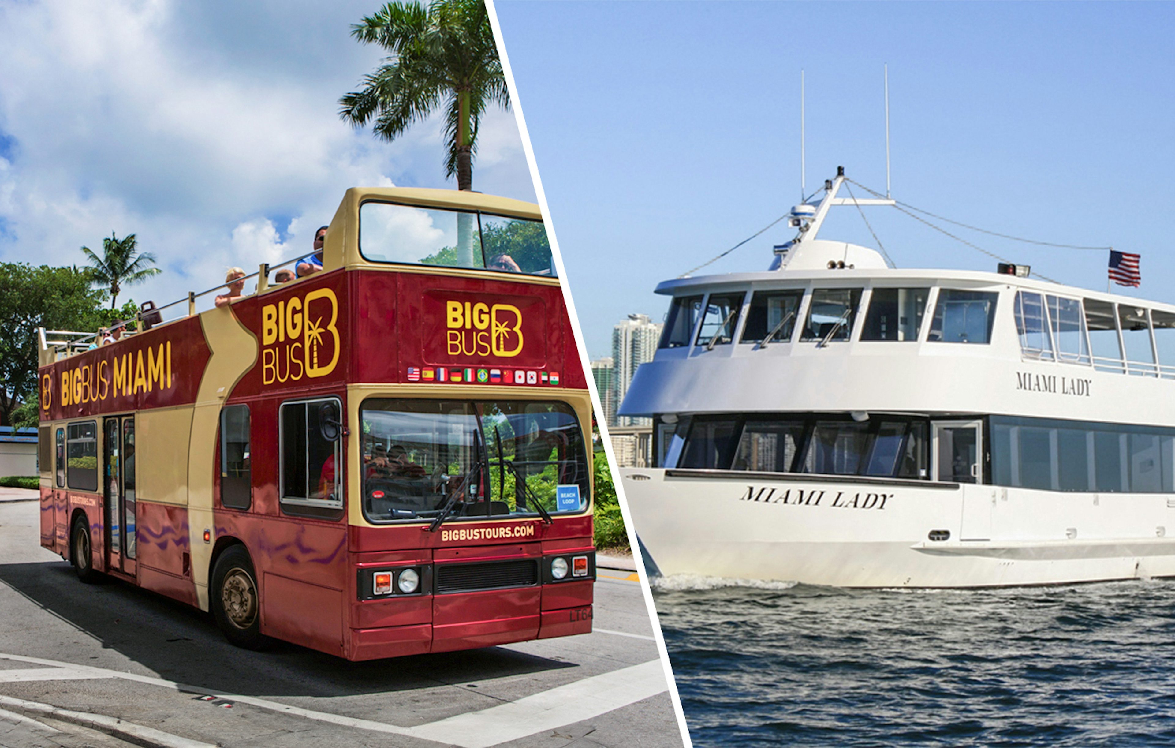 Big Bus Miami tour and Miami Lady cruise boat for Millionaires Row combo tour.