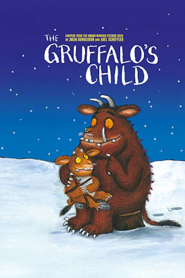 Gruffalo and child sitting in snow under starry sky from "The Gruffalo’s Child" book cover.