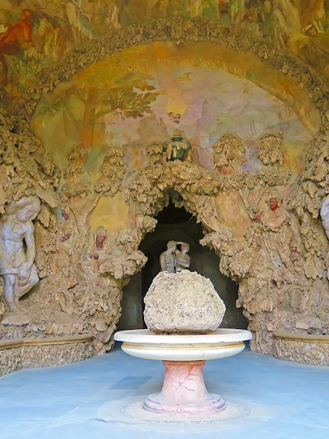 Grotta del Buontalenti interior with intricate sculptures, Boboli Gardens, Florence.