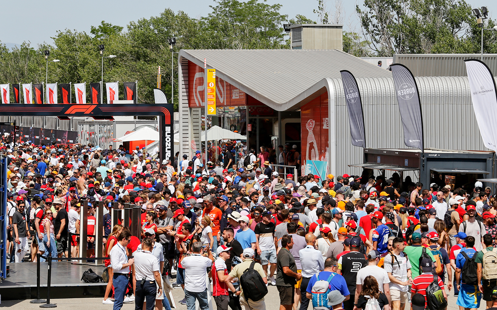 Fans cheering at Formula 1 race in Barcelona, Spain.