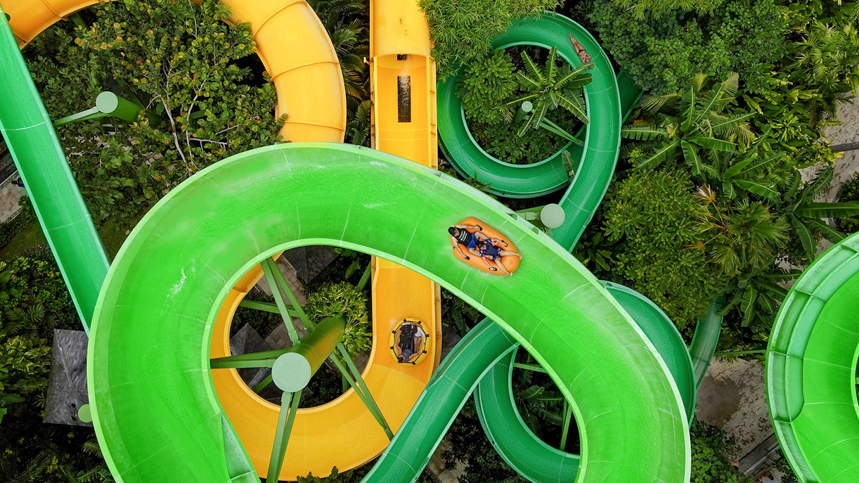 Aerial view surrounded by lush greenery of Waterbom Bali - Timings